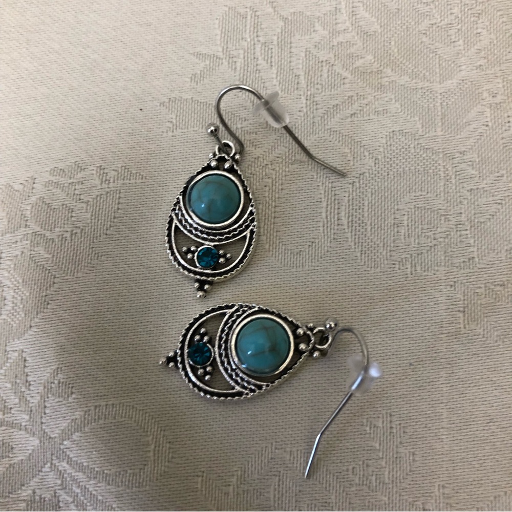 Yaomiao Crystal Dangle Water Drop Earrings Women's Silver/Blue - Picture 3 of 5